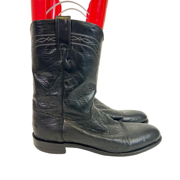 Justin Western Cowboy Boots Mens Size 11.5 Black Leather Round Toe Ostrich Leg - Picture 1 of 9